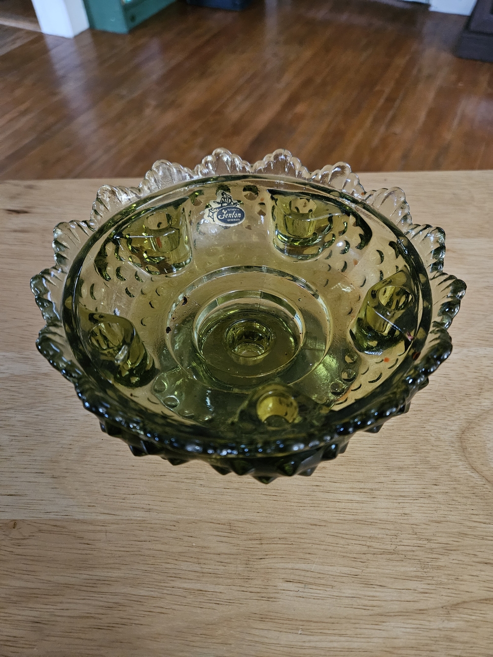 Fenton Colonial Green hobnail glass candle holder